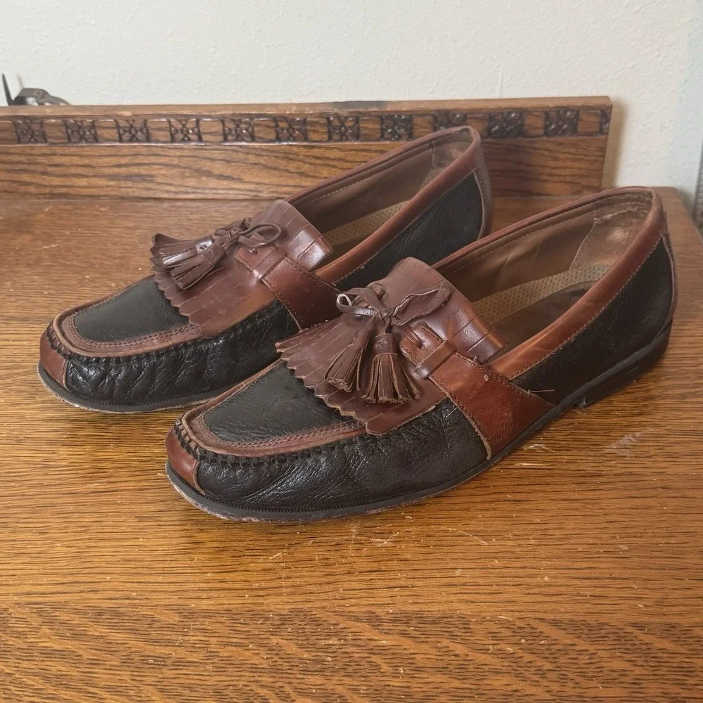 Vintage Johnson & Murphy Tassel‎ Loafers Mens Size 12 Two Tone Leather